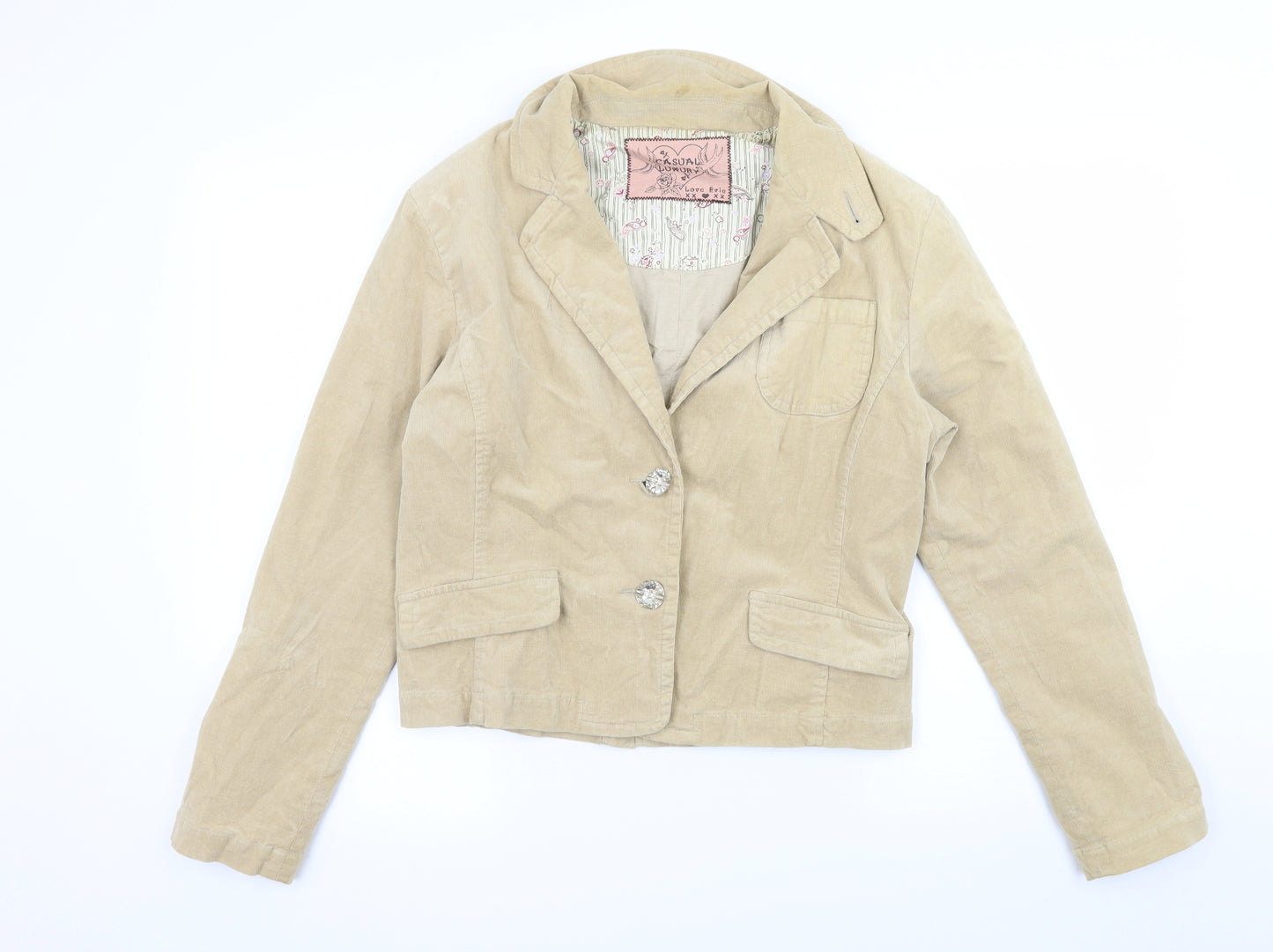 E-vie Womens Beige  Corduroy Jacket Blazer Size 16