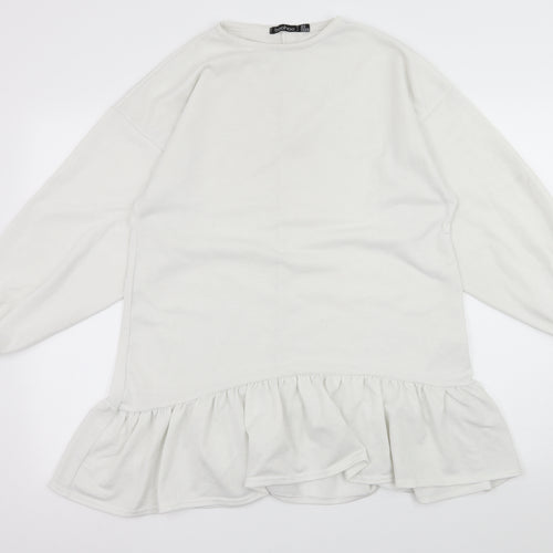 Boohoo Womens White  Jersey Pullover Sweatshirt Size 8