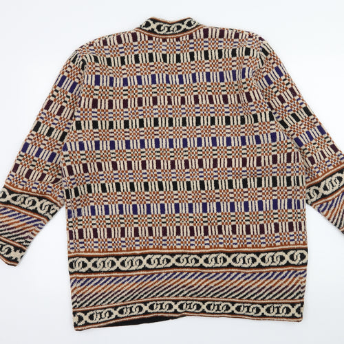 Emrecco Womens Beige Geometric Knit Cardigan Jumper Size L