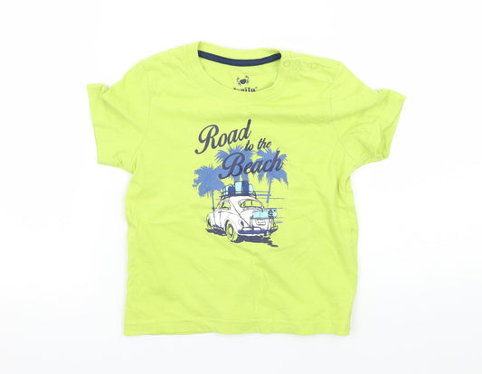 Front view of Lupliu boys’ green jersey basic t-shirt, size 12, months - road to the beach