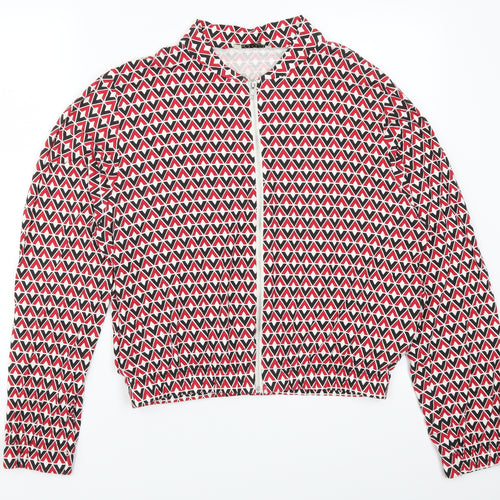 Innocence Womens Red Geometric  Full Zip Sweatshirt Size 14