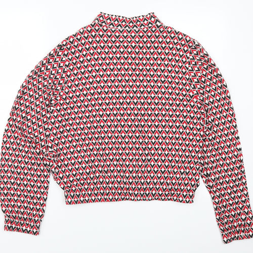 Innocence Womens Red Geometric  Full Zip Sweatshirt Size 14