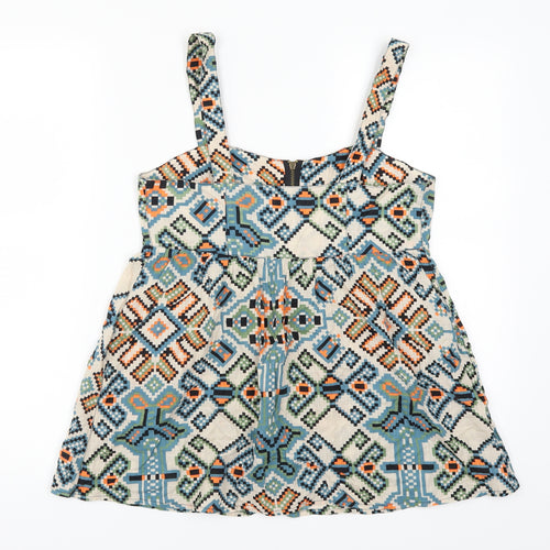 Topshop Womens Blue Geometric  Basic Tank Size 10  - Orange