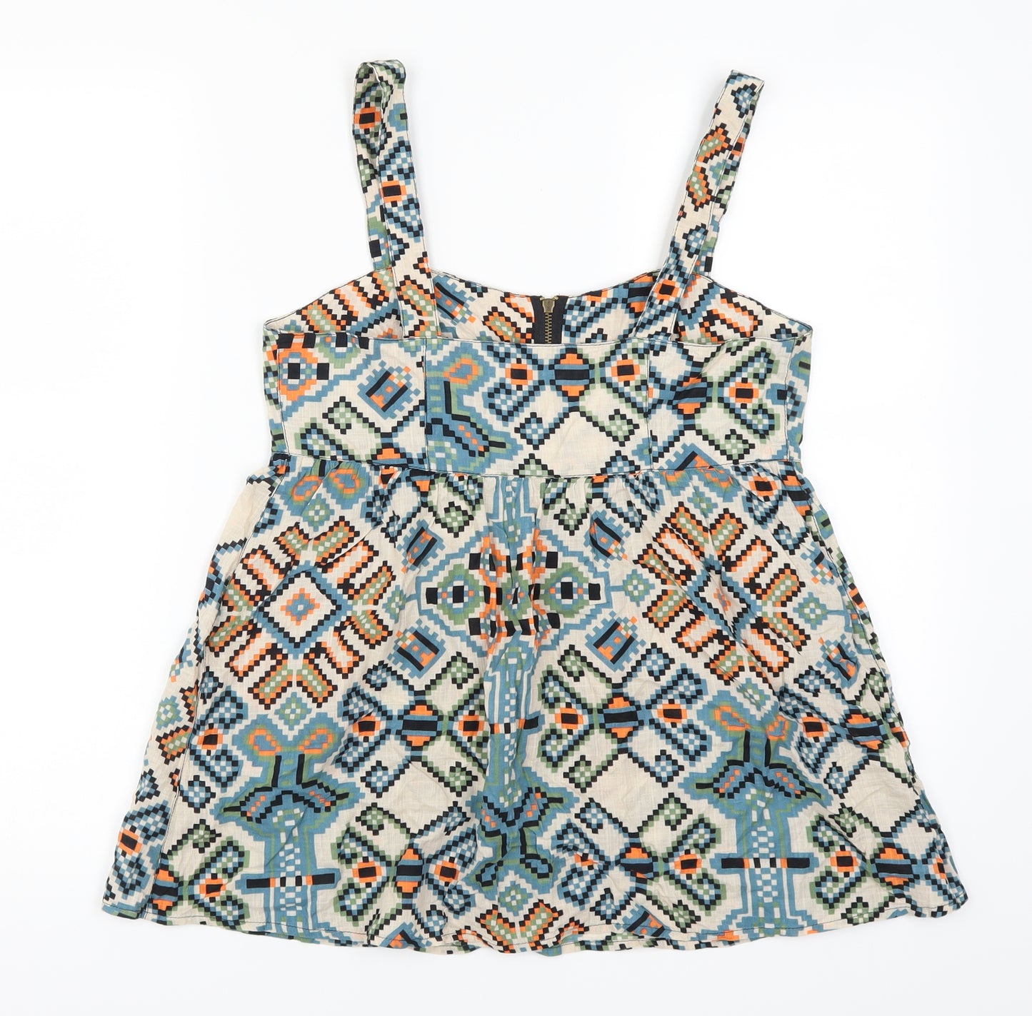 Topshop Womens Blue Geometric  Basic Tank Size 10  - Orange