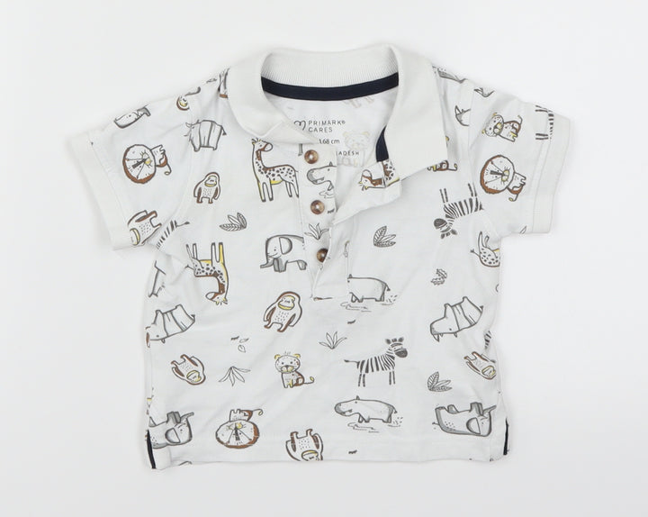 Primark Boys White Animal Print Basic Polo Size 3-6 Months - Animals
