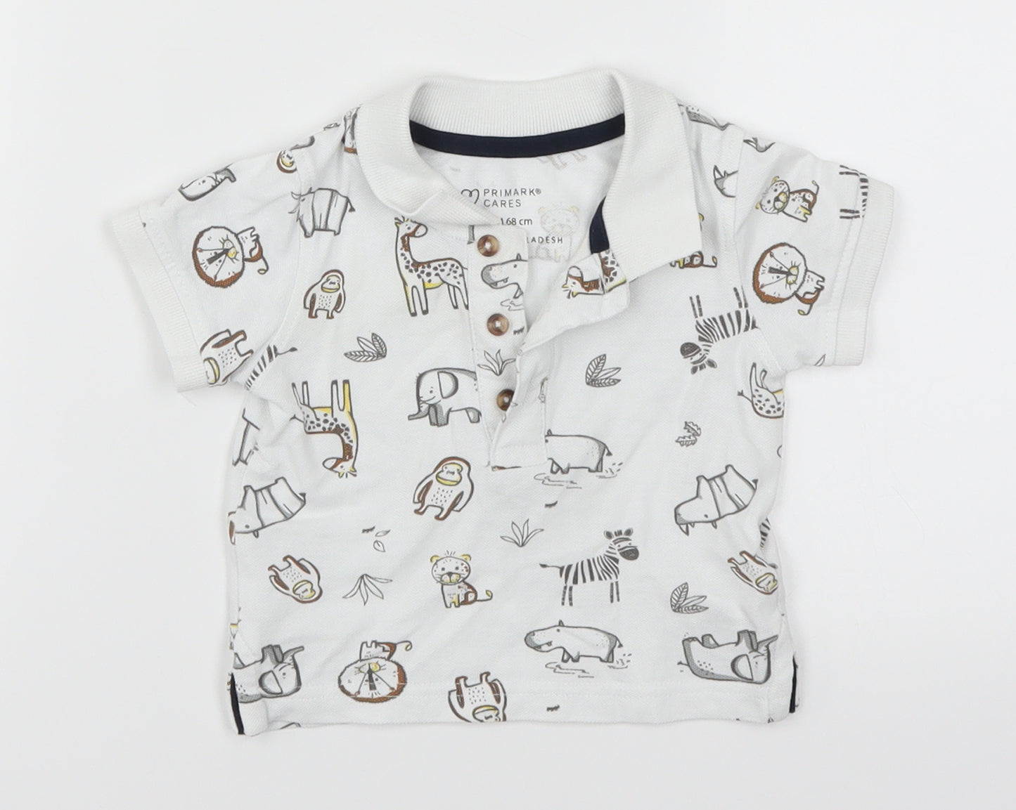 Primark Boys White Animal Print  Basic Polo Size 3-6 Months  - Animals