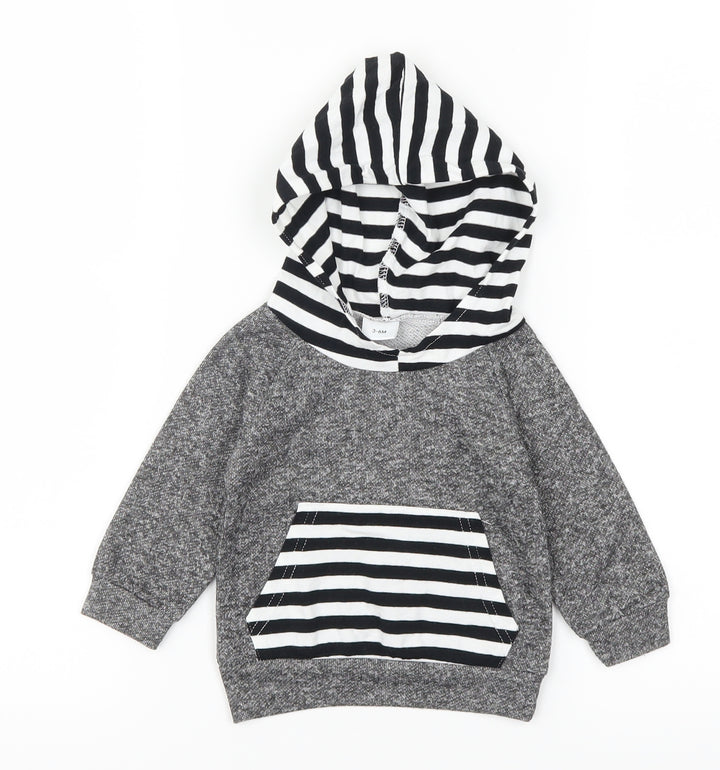 Preworn Boys Grey Striped Basic Casual Size 3-6 Months