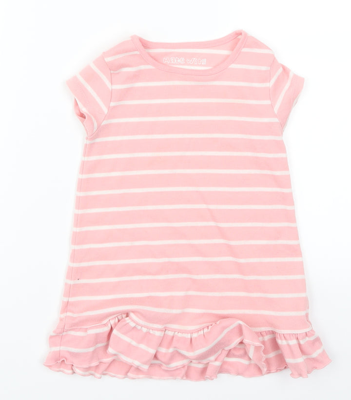 Matalan Girls Pink Striped T-Shirt Dress Size 12-18 Months