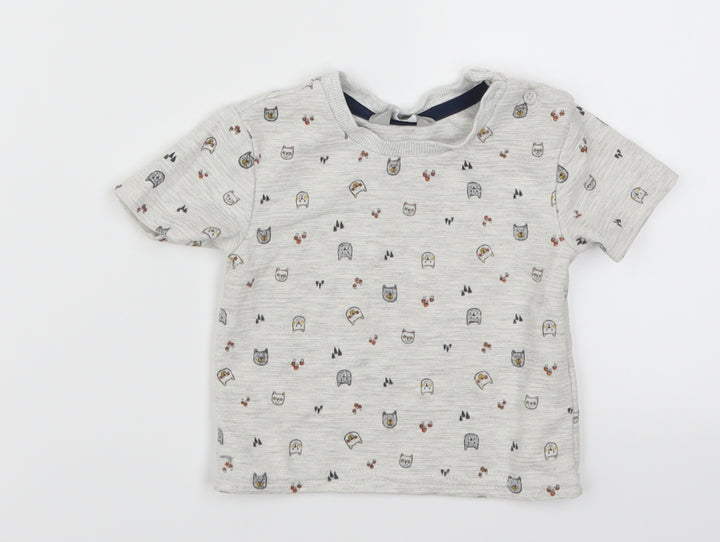 Primark Baby Grey Basic T-Shirt Size 6-9 Months - Cat Print