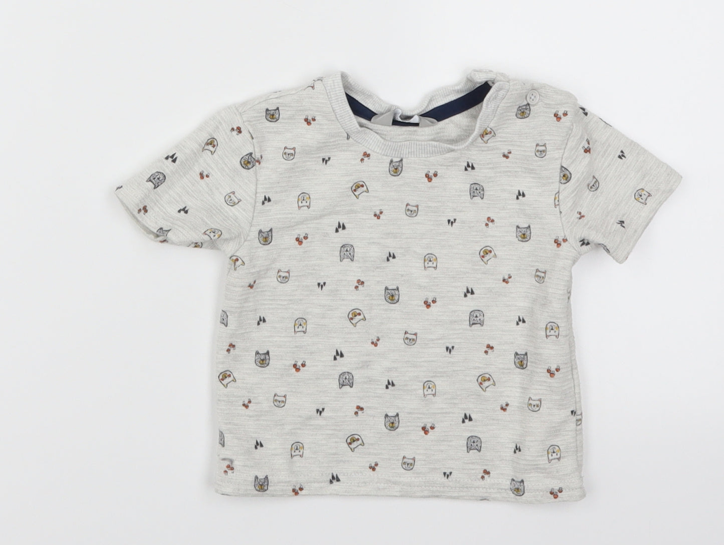 Primark Baby Grey   Basic T-Shirt Size 6-9 Months  - Cat Print