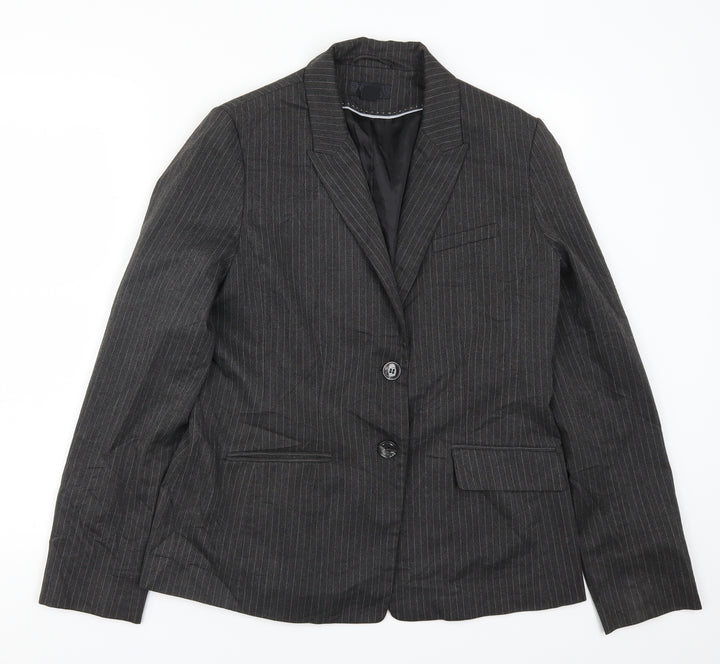 H&M Womens Grey Striped Jacket Suit Jacket Size 8