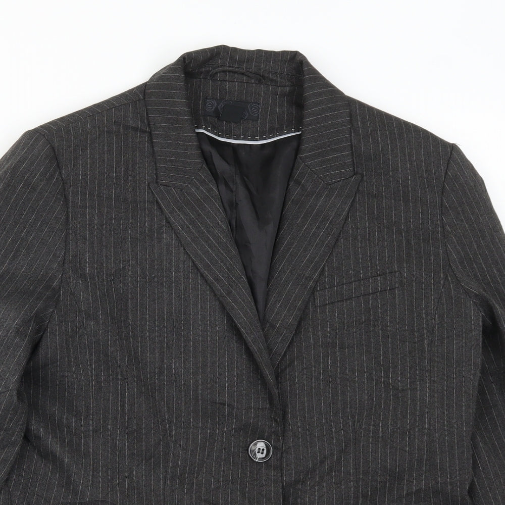 H&M Womens Grey Striped  Jacket Suit Jacket Size 8