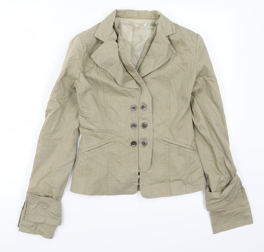 Front view of Imperial women’s beige striped jacket, size M