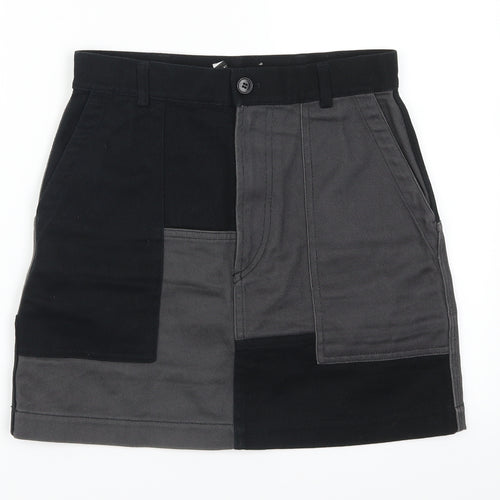 & Other Stories Womens Grey Geometric Denim A-Line Skirt Size 8  - Colour Block