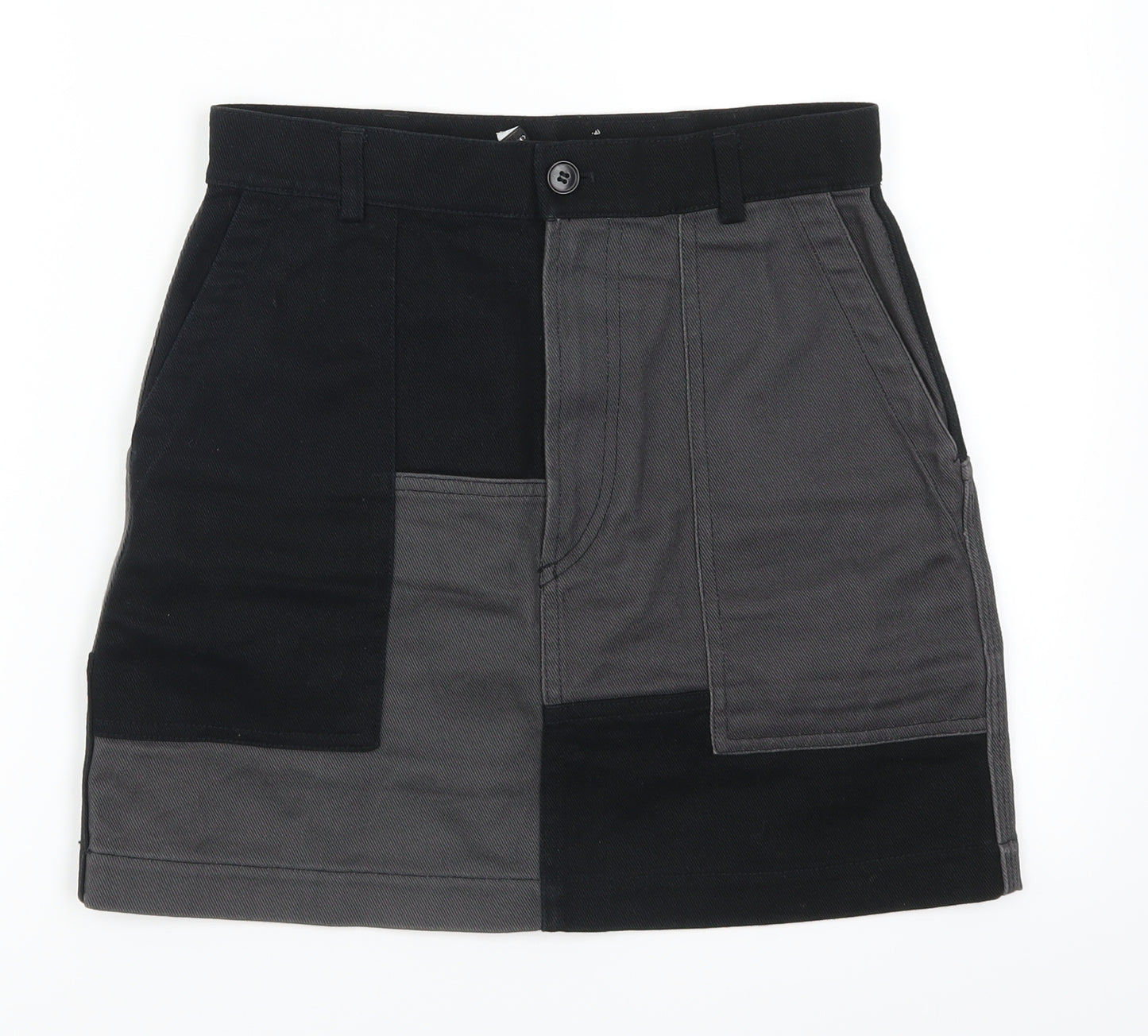 & Other Stories Womens Grey Geometric Denim A-Line Skirt Size 8  - Colour Block