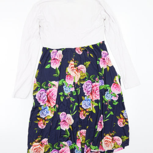 Happy Mama Womens White Floral  A-Line  Size S