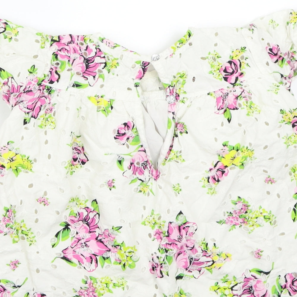 River Island Girls White Floral Canvas Basic T-Shirt Size 2-3 Years