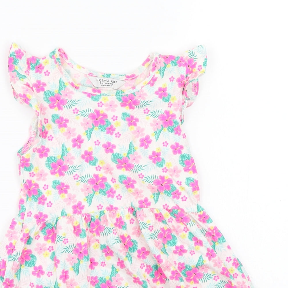 Primark Girls White Floral  A-Line  Size 5-6 Years