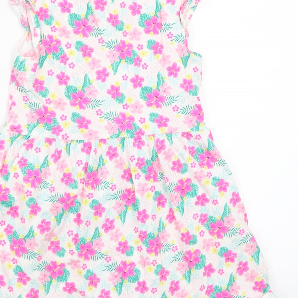 Primark Girls White Floral  A-Line  Size 5-6 Years