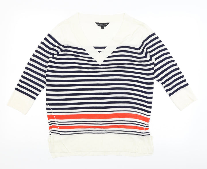 F&F Womens White Striped Pullover Jumper Size 10