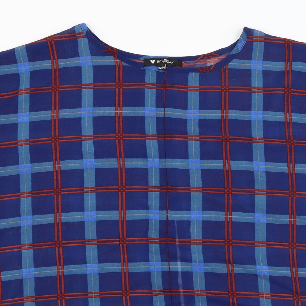 Heart and Soul Womens Blue Check  Basic Blouse Size 16