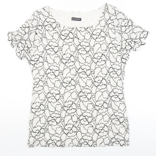 Profile Womens White Floral  Basic T-Shirt Size 10