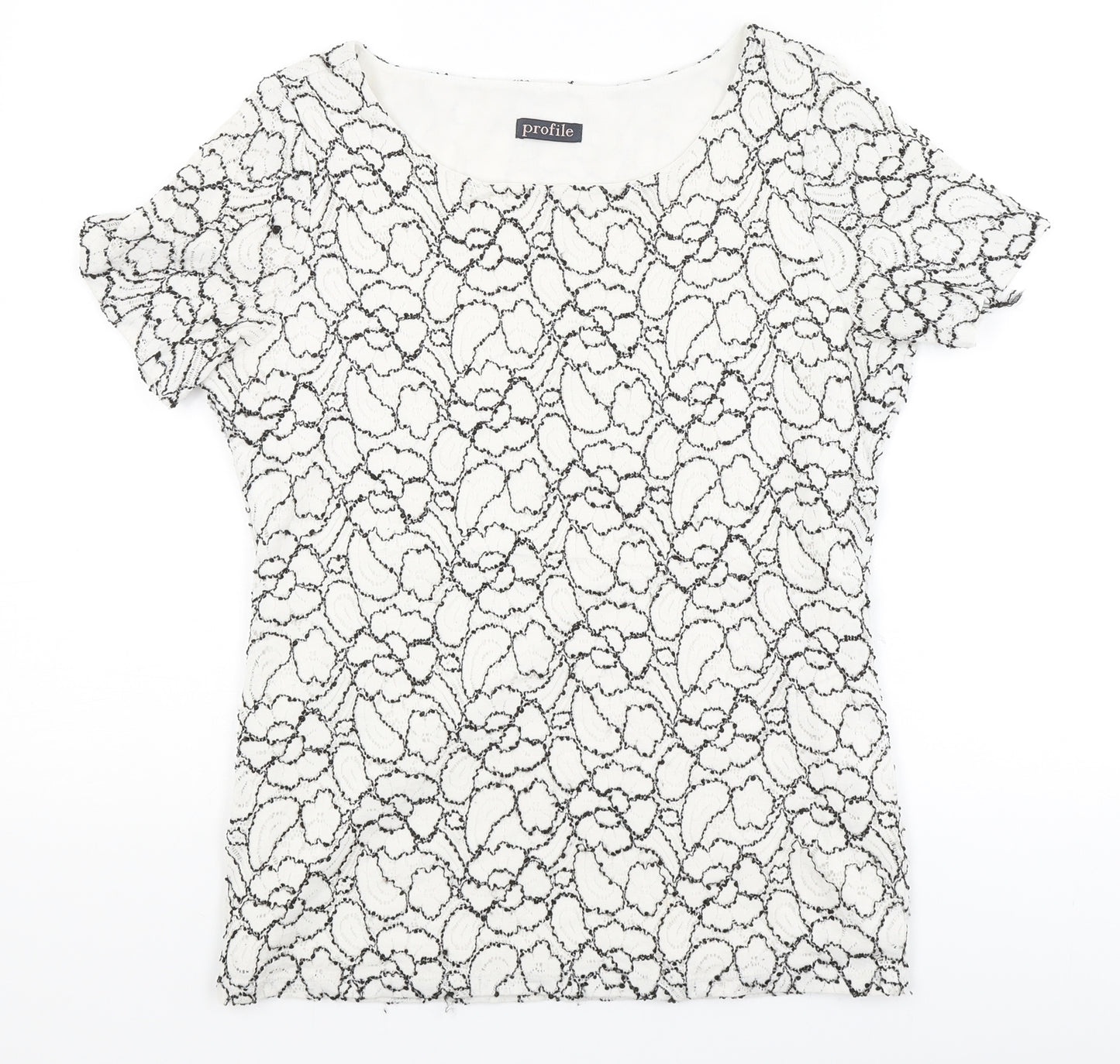 Profile Womens White Floral  Basic T-Shirt Size 10