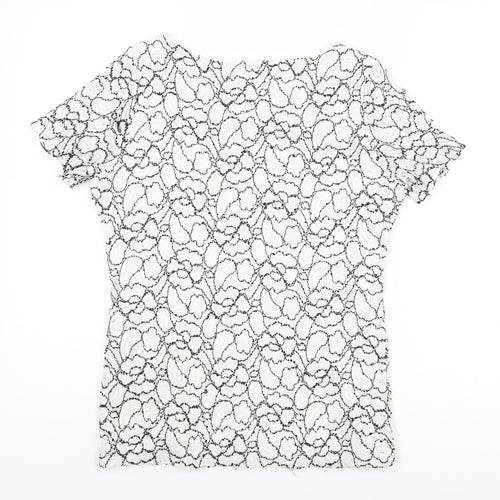 Profile Womens White Floral  Basic T-Shirt Size 10