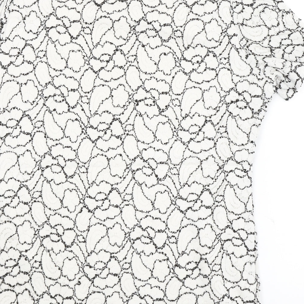 Profile Womens White Floral  Basic T-Shirt Size 10