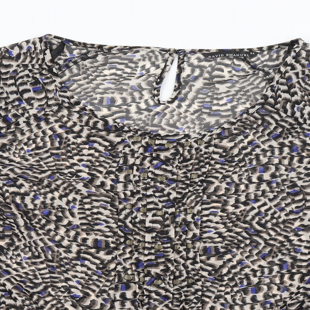 David Emanuel Womens Black Animal Print  Basic Blouse Size 24