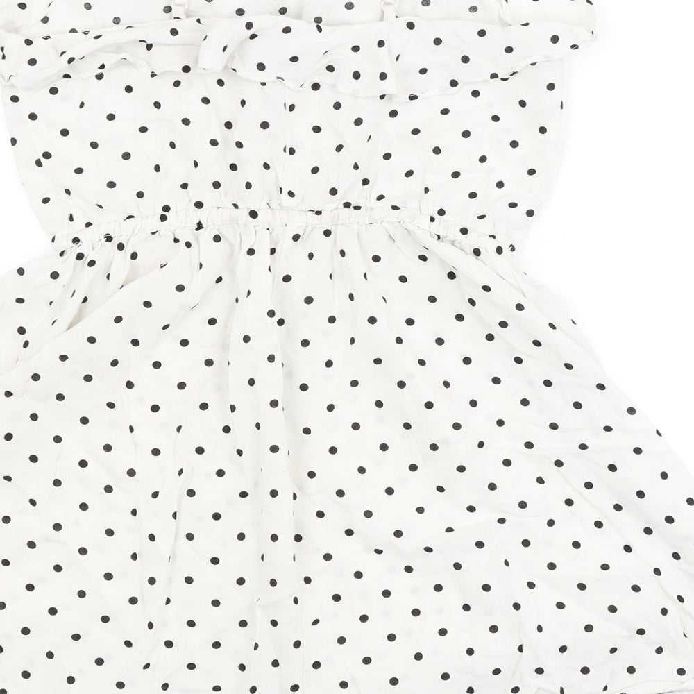 H&M Womens White Polka Dot  Fit & Flare  Size 8