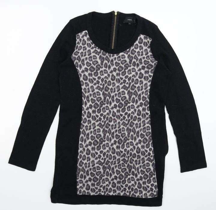 NEXT Womens Black Animal Print Knit Pullover Jumper Size 12