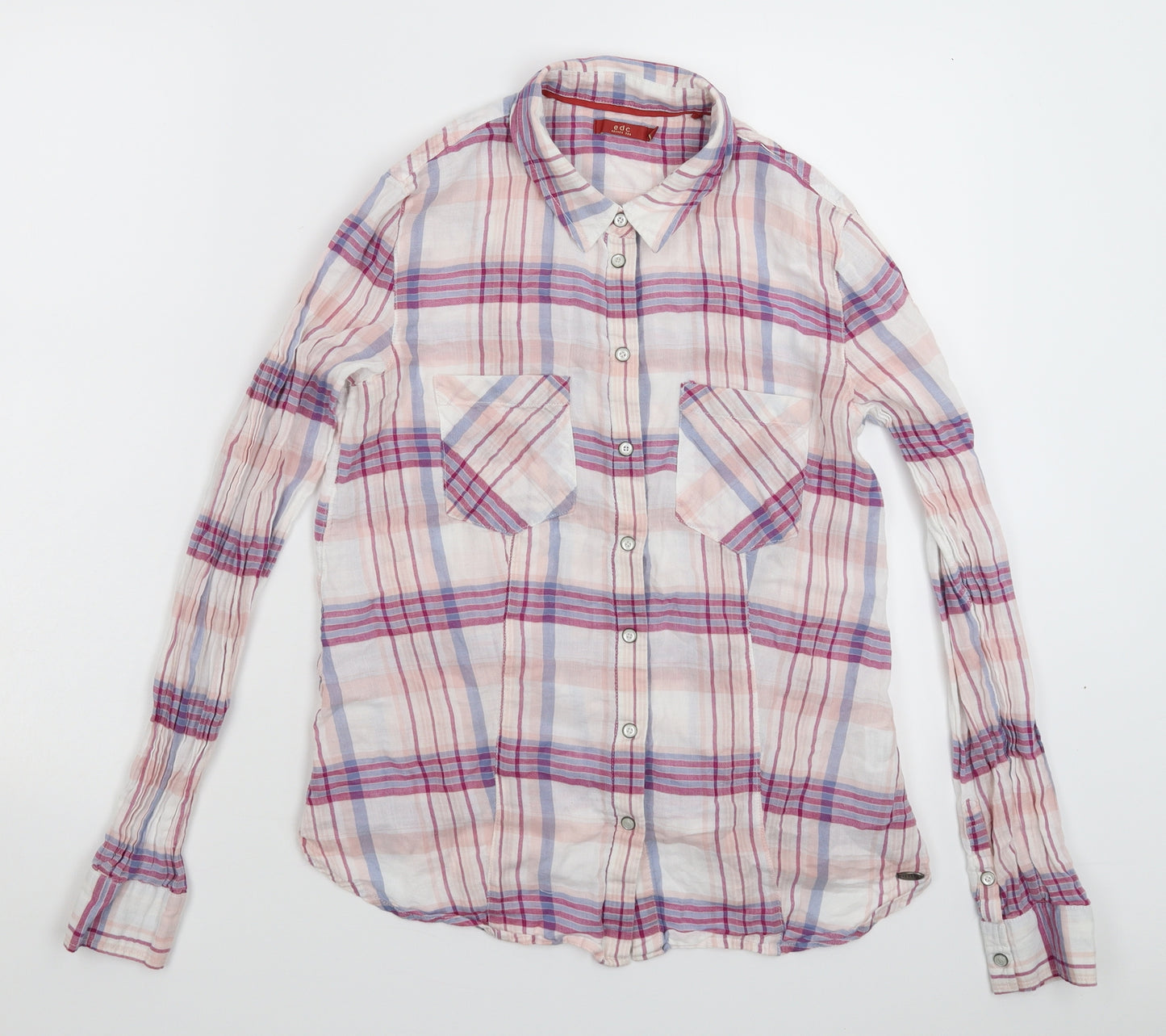 edc by Esprit Womens White Check  Basic Button-Up Size S