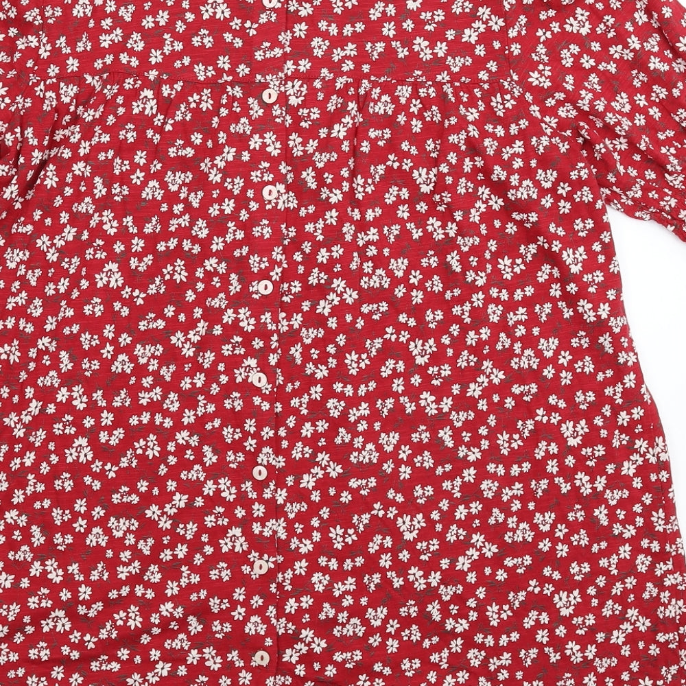 Fat Face Womens Red Floral  Basic Button-Up Size 8