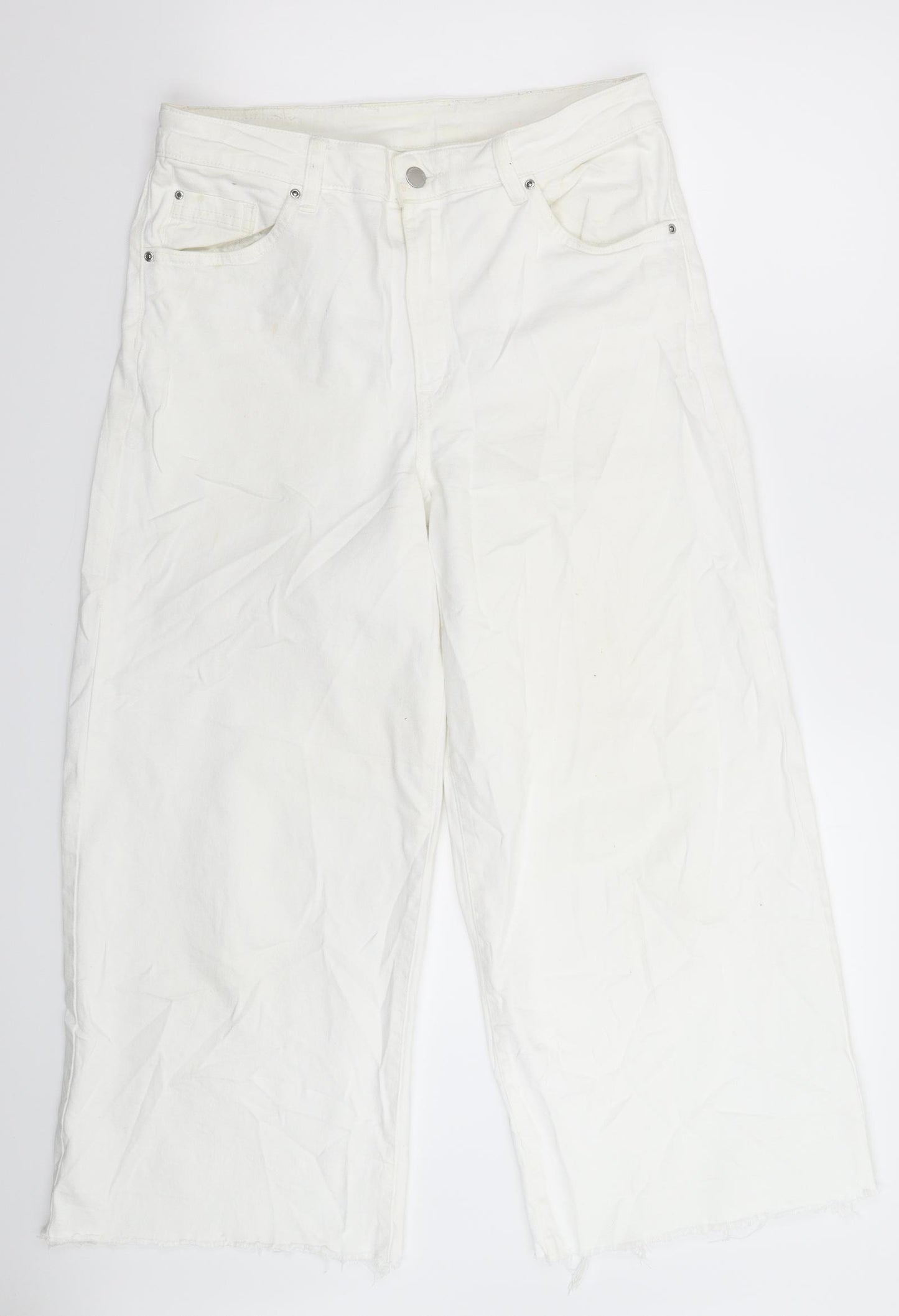 Preworn Womens White  Denim Wide-Leg Jeans Size 30 in L25 in