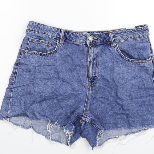 H&M Womens Blue  Denim Hot Pants Shorts Size 16