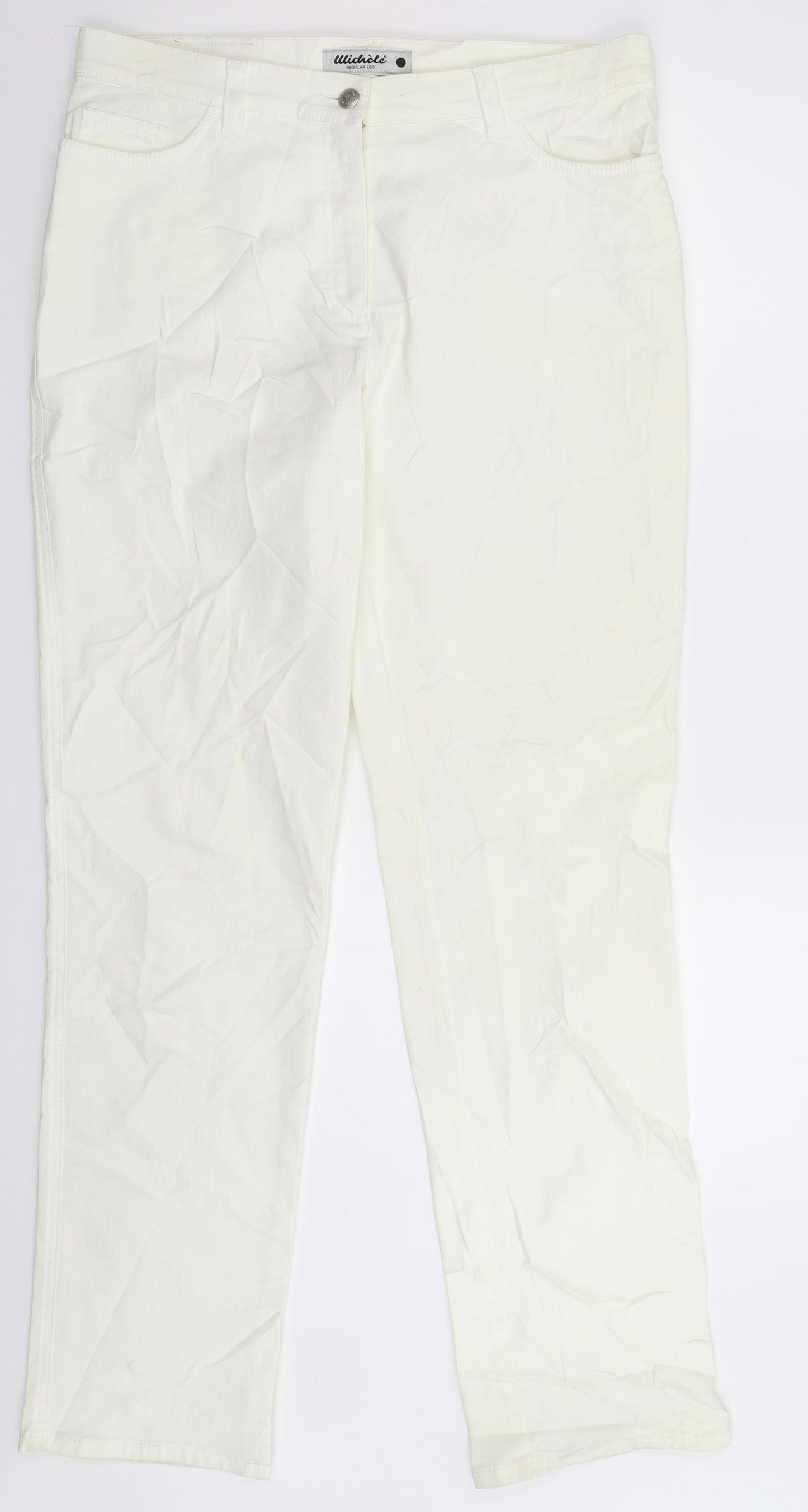MICHELE Womens White  Denim Straight Jeans Size 14 L33 in