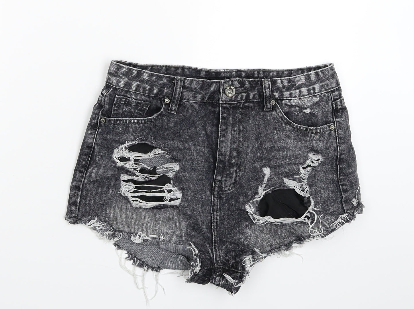 Preworn Womens Grey  Denim Hot Pants Shorts Size 14 - Distressed