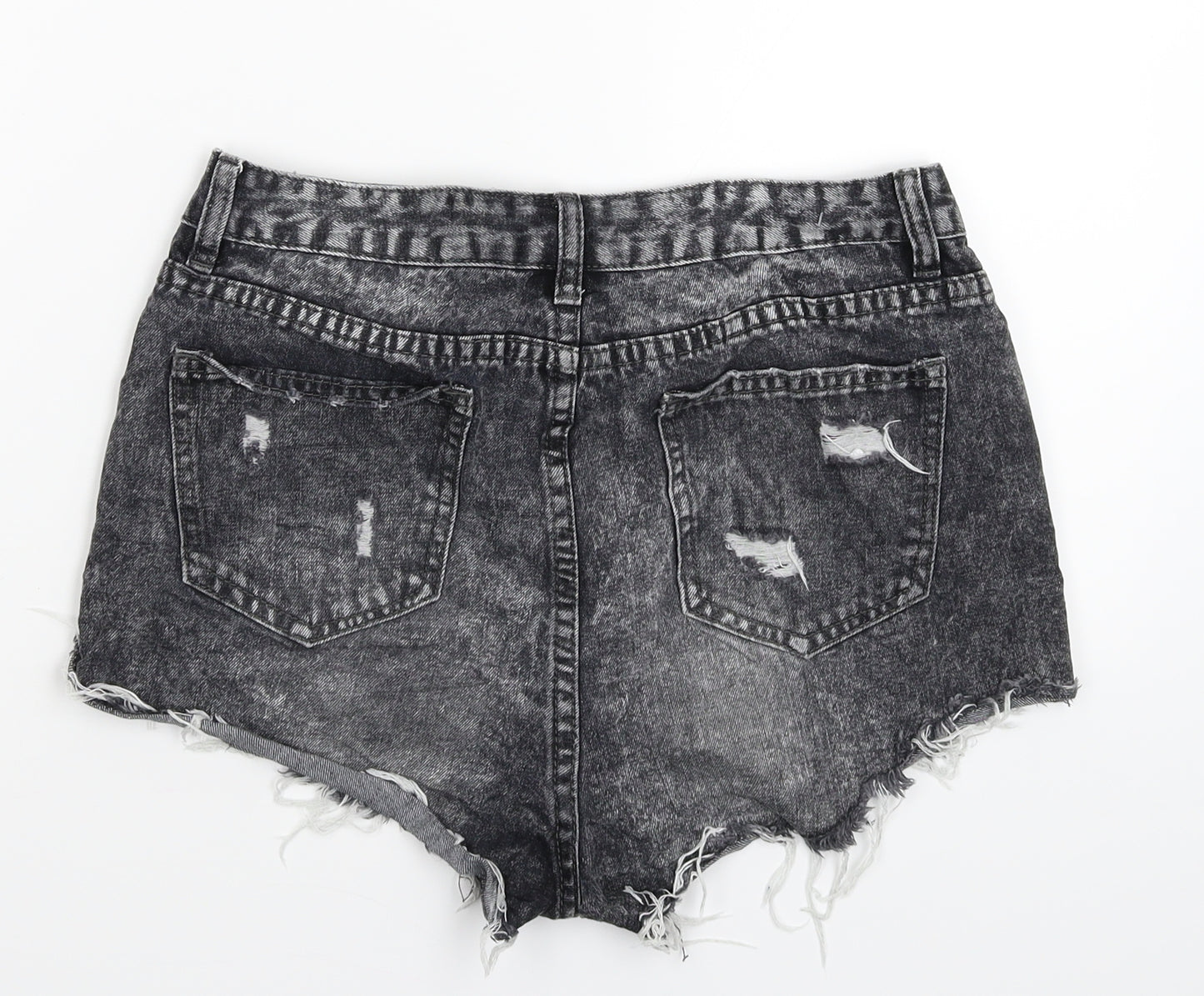 Preworn Womens Grey  Denim Hot Pants Shorts Size 14 - Distressed