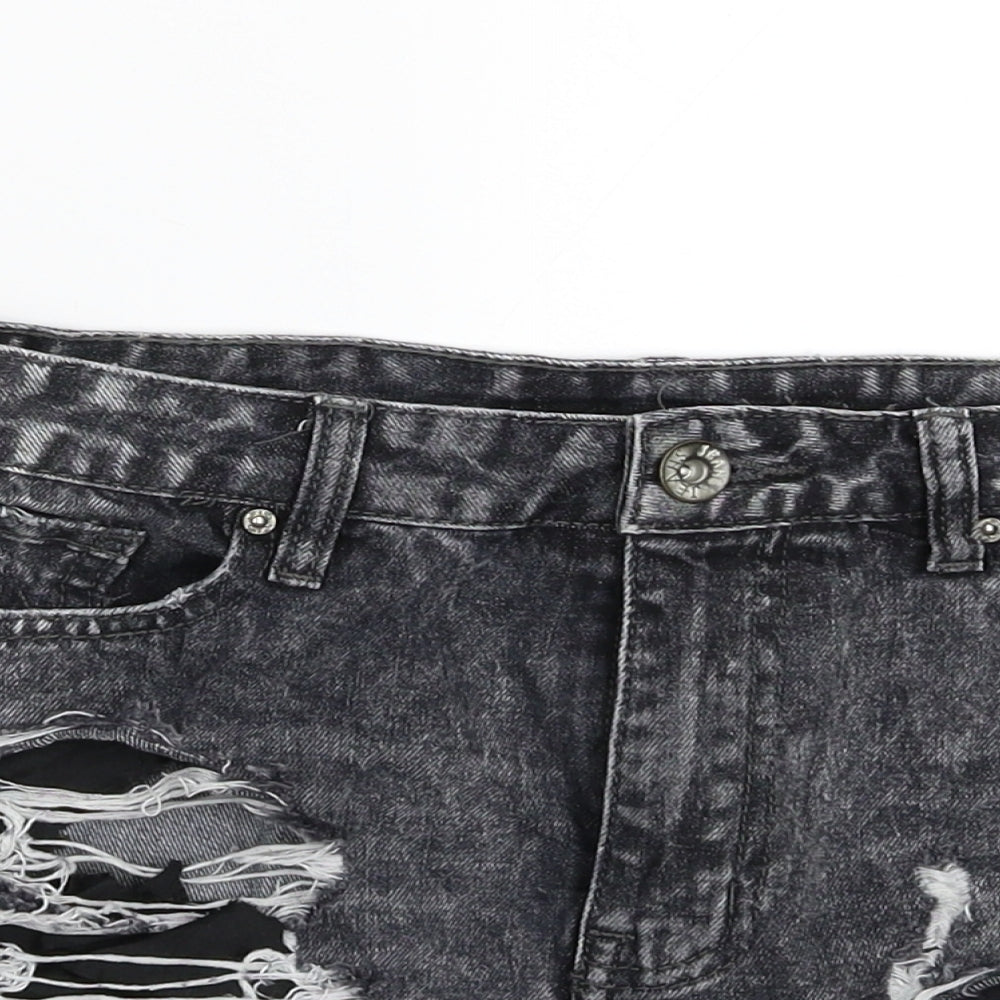 Preworn Womens Grey  Denim Hot Pants Shorts Size 14 - Distressed