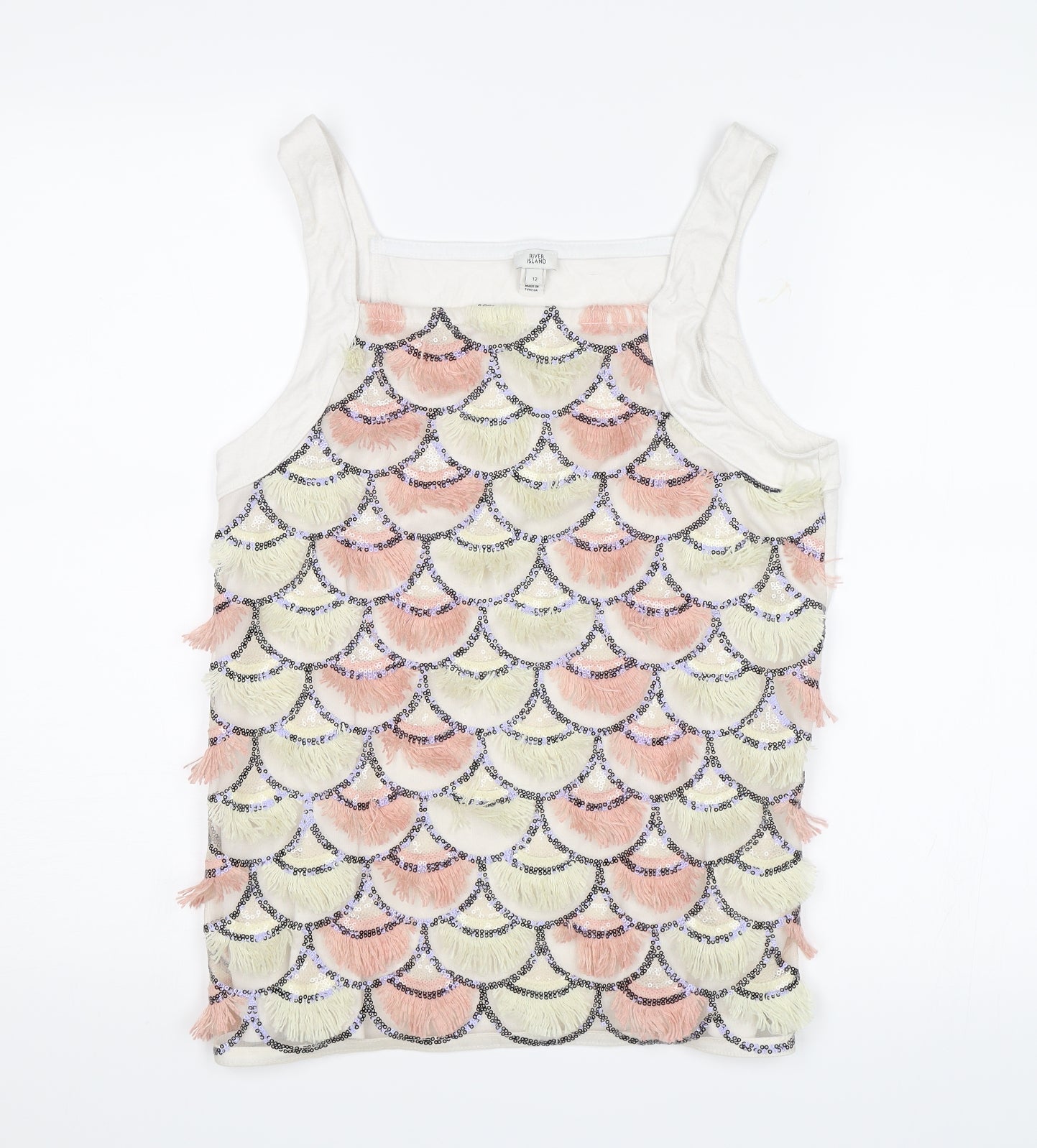River Island Womens White Geometric  Basic Tank Size 12