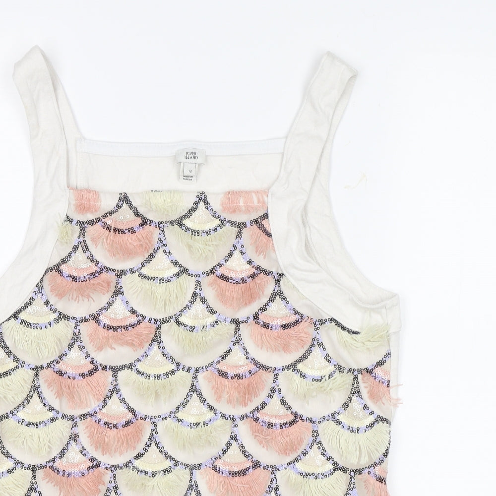 River Island Womens White Geometric  Basic Tank Size 12
