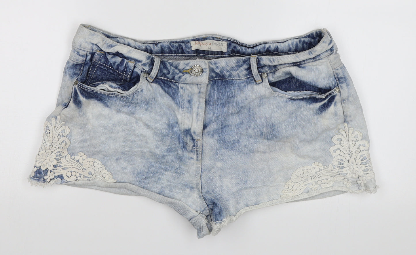 Papaya Womens Blue  Denim Hot Pants Shorts Size 14