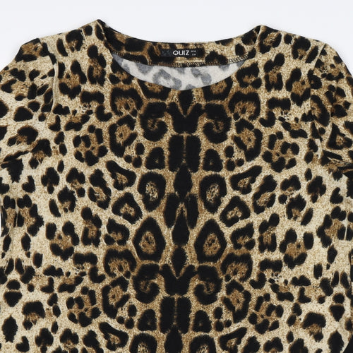 Quiz Womens Beige Animal Print  Jersey Blouse Size 10