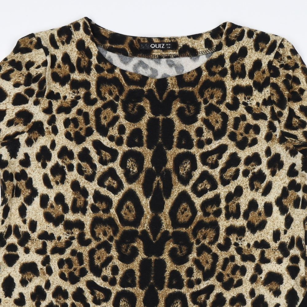 Quiz Womens Beige Animal Print  Jersey Blouse Size 10