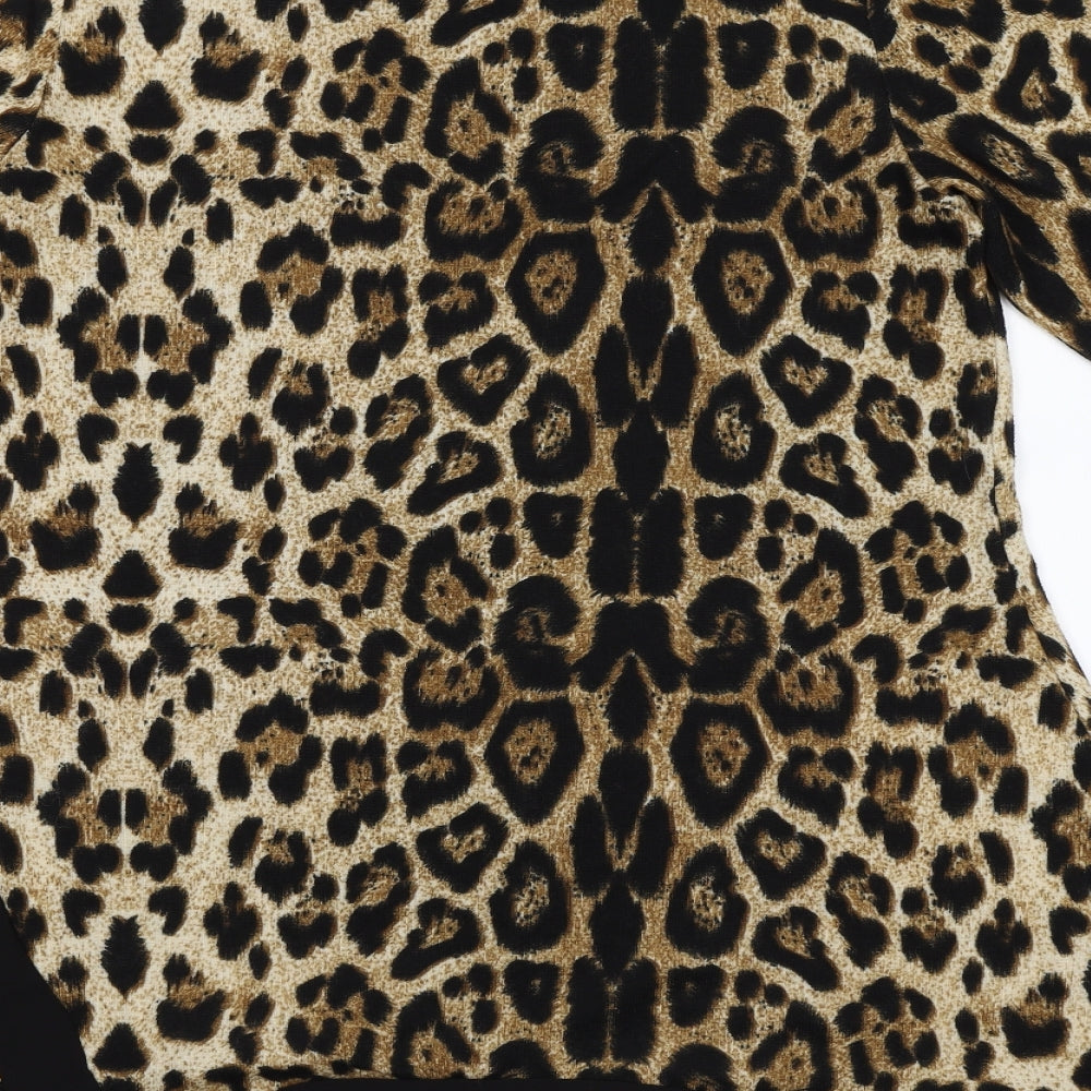 Quiz Womens Beige Animal Print  Jersey Blouse Size 10