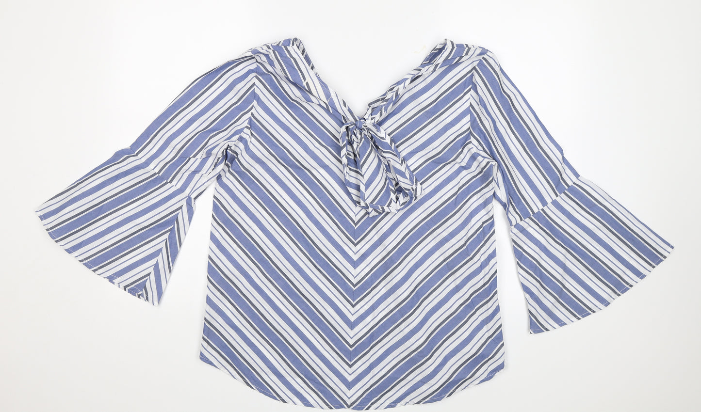 Just Living Womens Blue Striped  Basic Blouse Size S