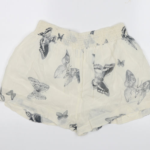 Topshop Womens White   Paperbag Shorts Size 10 - Butterflies