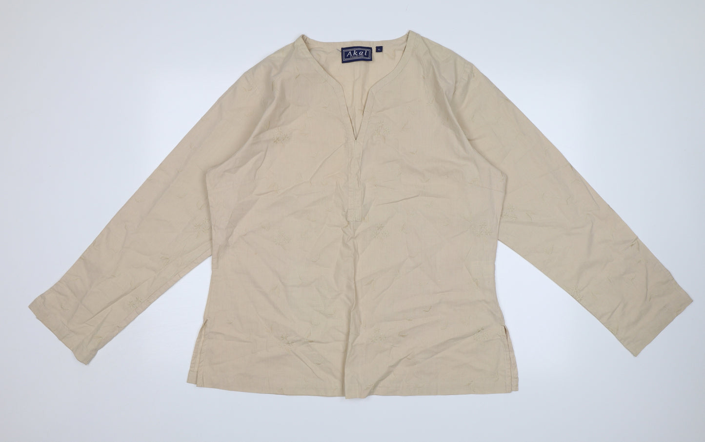 Akal Womens Beige Floral  Tunic Blouse Size XL