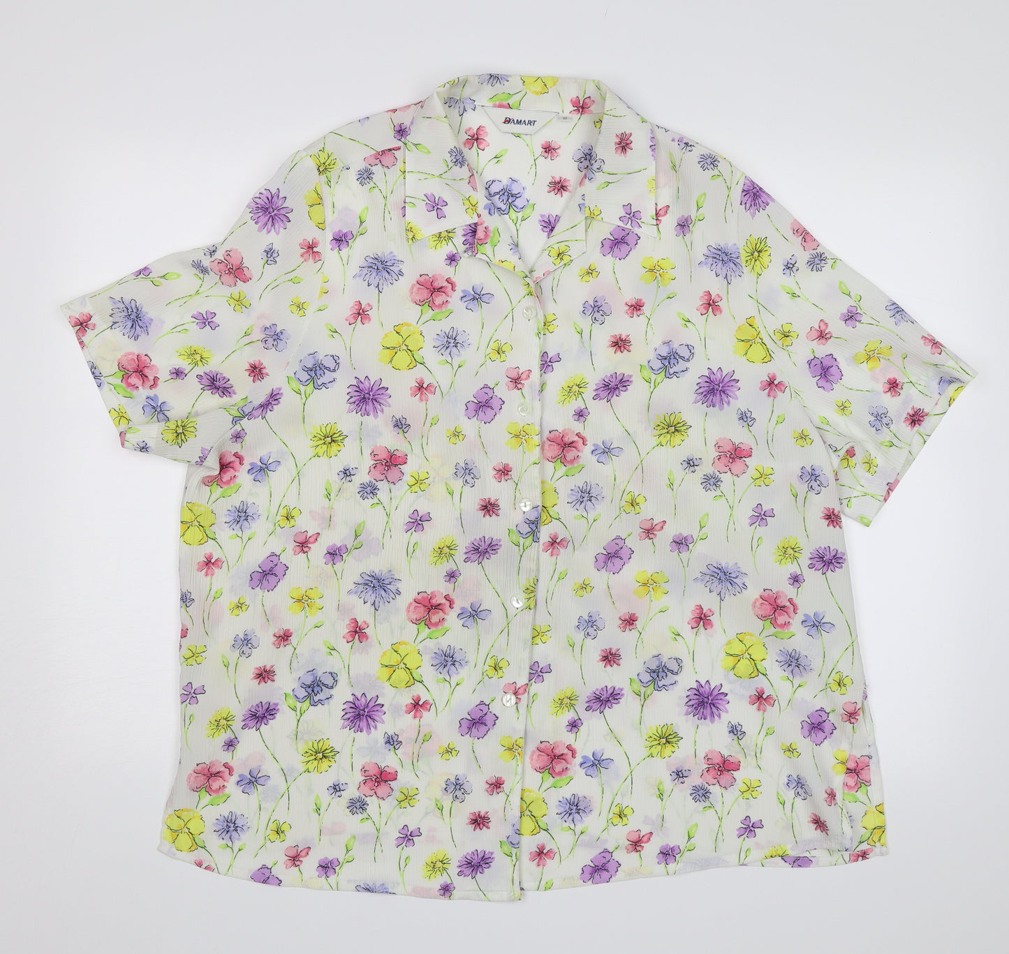 Damart Womens White Floral  Basic Button-Up Size 20